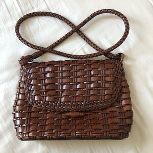 Gorgeous dark brown woven crossbody bag - long strap!